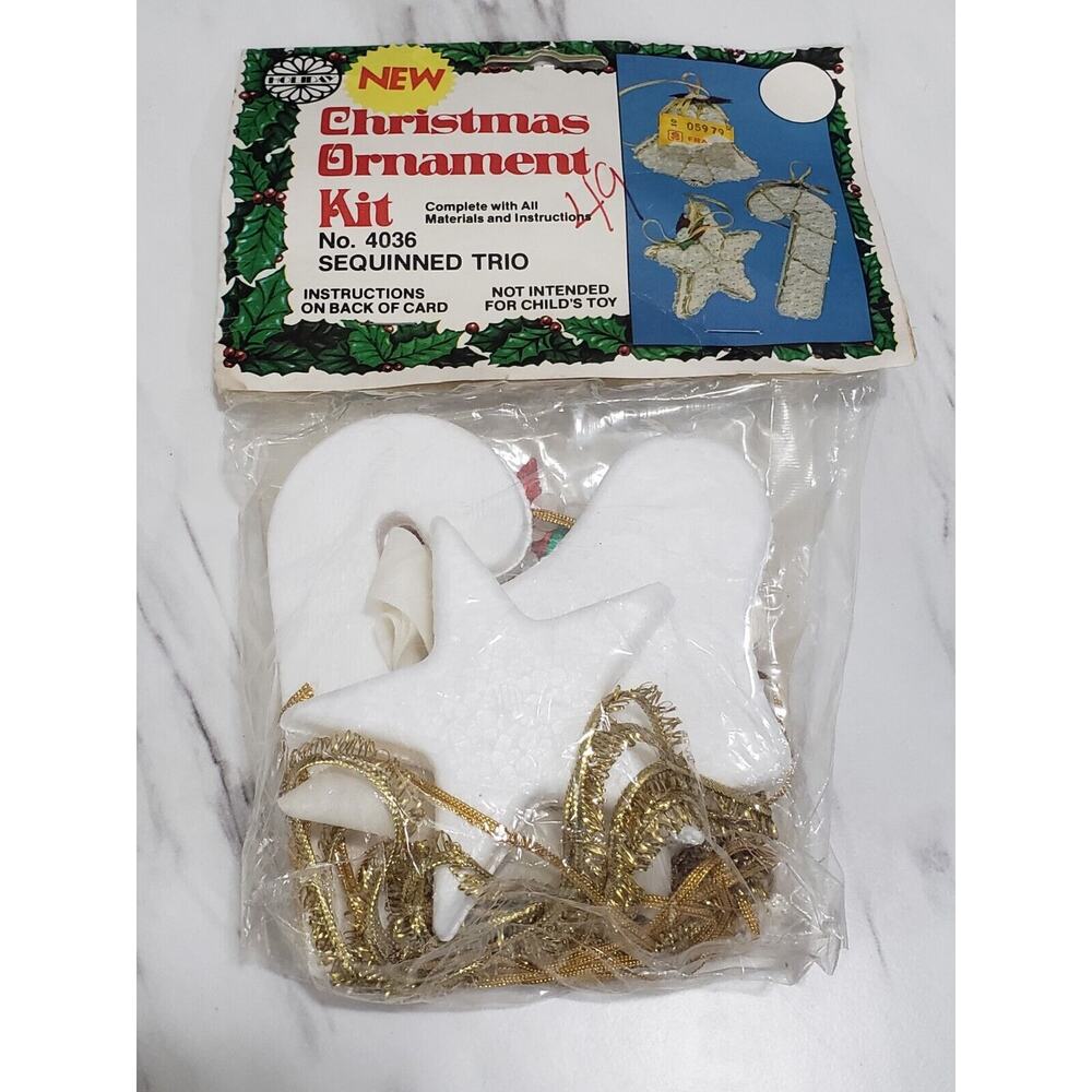 Holiday Industries Vintage Sequin Ornament Kit SET OF 3 TRIO candycane star